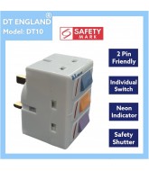 D.T.-10 13A 3WAY ADAPTOR WITH MULTI COLOURED SWITCHES